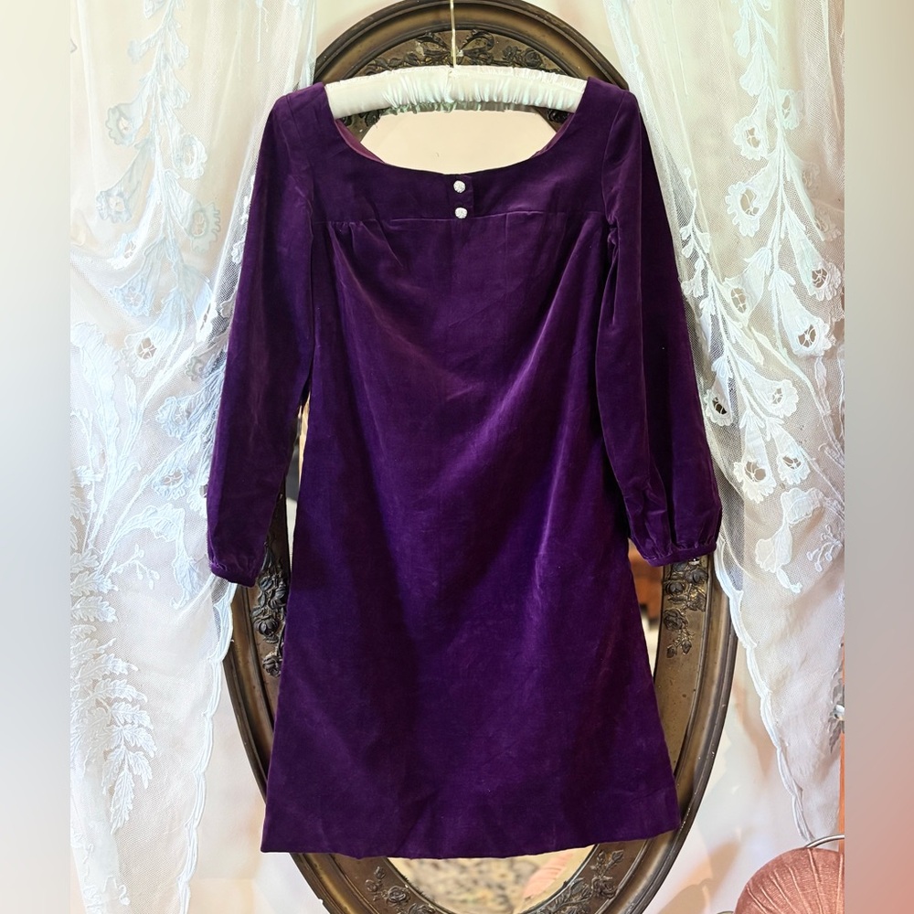 Vintage 1960s Purple Velvet Shift Mini Dress Sparkle Buttons